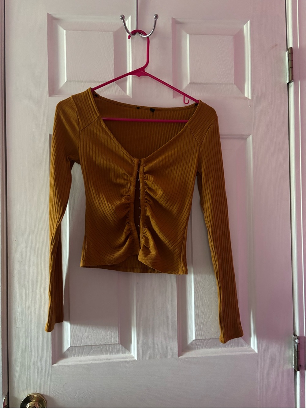 Forever 21 Ribbed Ruched Long-Sleeve Top - Mustard